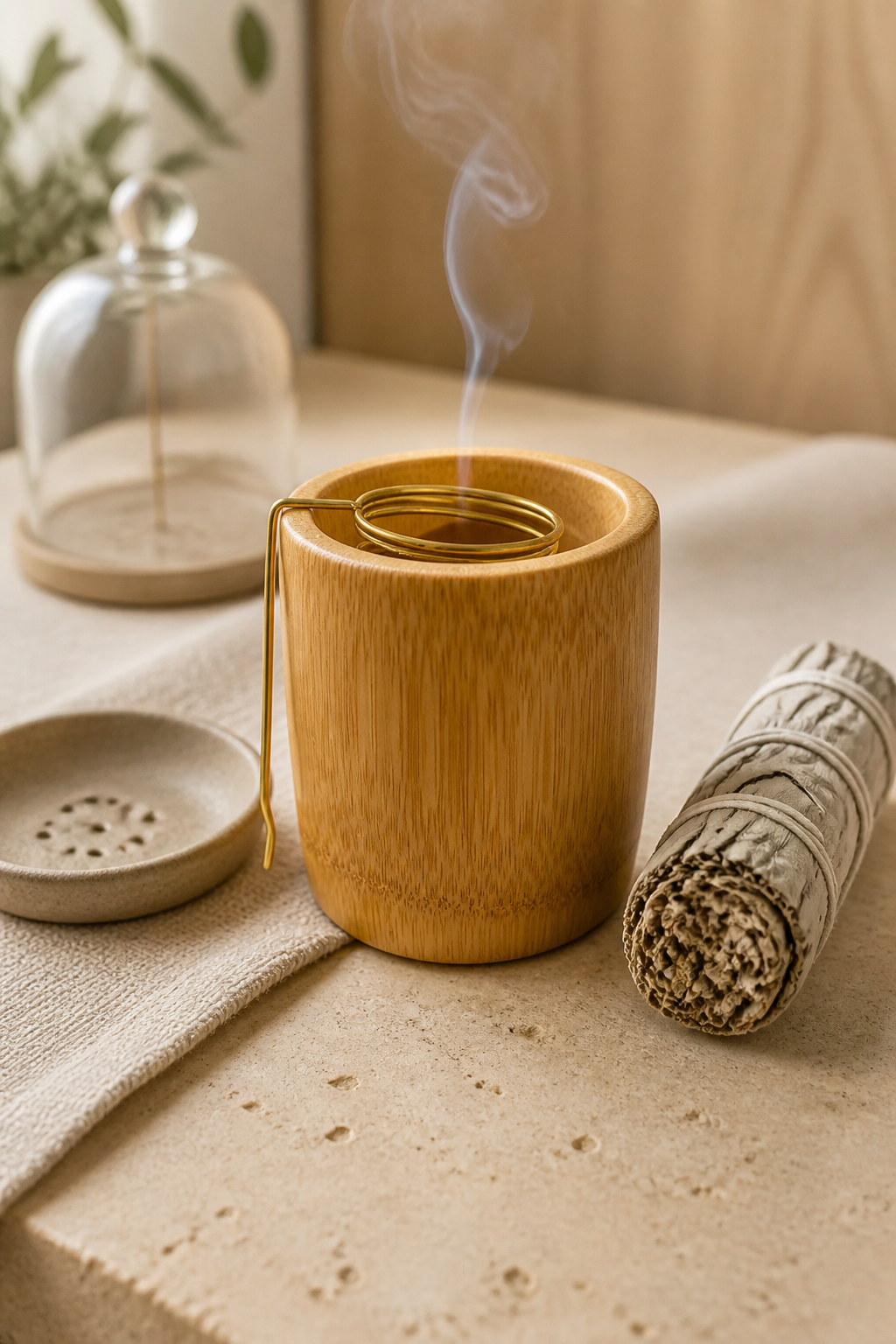 Bruciatore per erbe - adatto per Salvia Bianca ed Erbe in Torcia con Contenitore in Legno