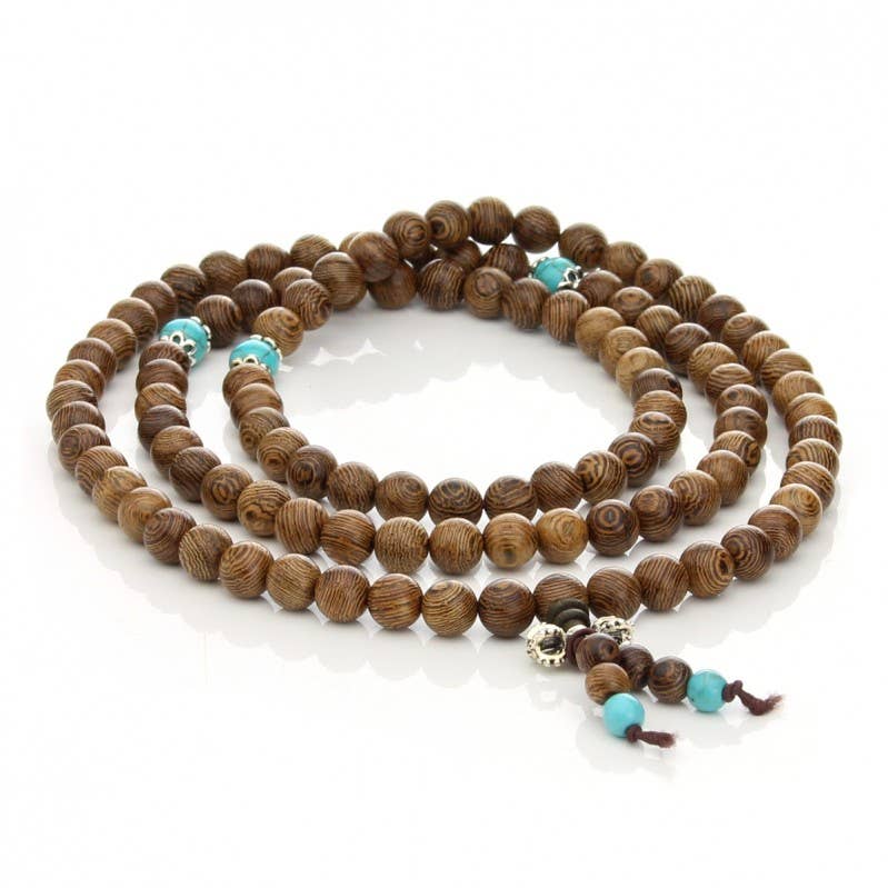 Japa Mala in Legno con Turchese – 108 Perle per Protezione, Equilibrio e Meditazione