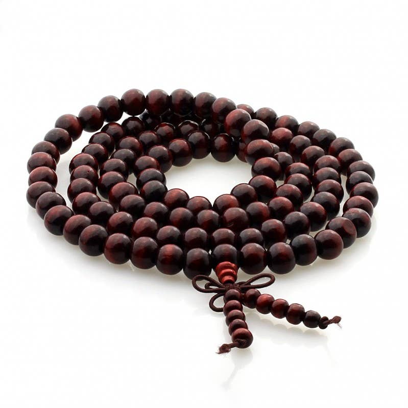Mala Tibetano in Legno rosso – protezione, serenità, forza, gratitudine o cambiamento-108 Perle per Meditazione, Mantra ed Energia